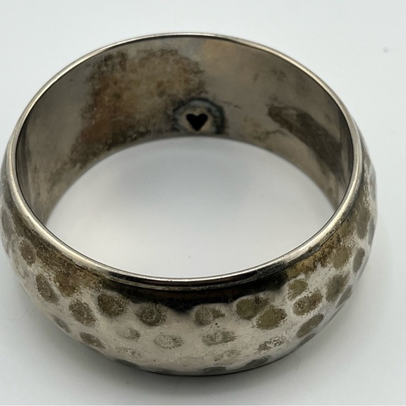 Jewelry - Chunky Silver Toned Hammered Bangle Bracelet 11/2" W Heart Logo Cutout Inside